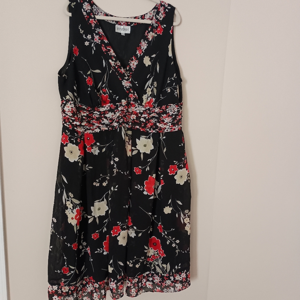 Studio I Black Floral Summer Dress 22W Dark Florals Wedding Guest Whimsigoth